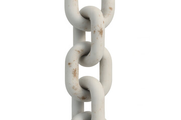 Naklejka premium White rusty metal chain dangling, showcasing industrial decay with metallic texture against transparent backdrop
