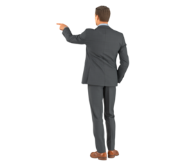 Businessman in Grey Suit Pointing, Back View isolated on a transparent background