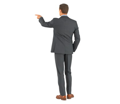 Businessman in Grey Suit Pointing, Back View isolated on a transparent background
