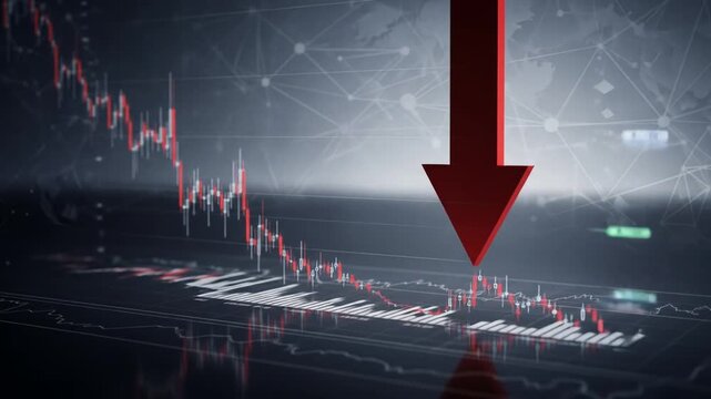 Dramatic Stock Market Crash Featuring a Red Arrow and Declining Graphs on a Global Financial Background