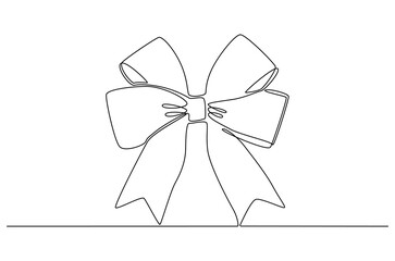 Continuous one line drawing of Gift Ribbon. Single line drawing illustration of Ribbon with bow. Christmas festival concept vector art. Doodle line illustration.