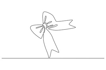 Continuous one line drawing of Gift Ribbon. Single line drawing illustration of Ribbon with bow. Christmas festival concept vector art. Doodle line illustration.