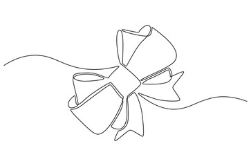 Continuous one line drawing of Gift Ribbon. Single line drawing illustration of Ribbon with bow. Christmas festival concept vector art. Doodle line illustration.