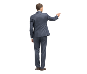 Businessman in Suit Pointing Right, Back View isolated on a transparent background