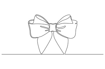 Continuous one line drawing of Gift Ribbon. Single line drawing illustration of Ribbon with bow. Christmas festival concept vector art. Doodle line illustration.