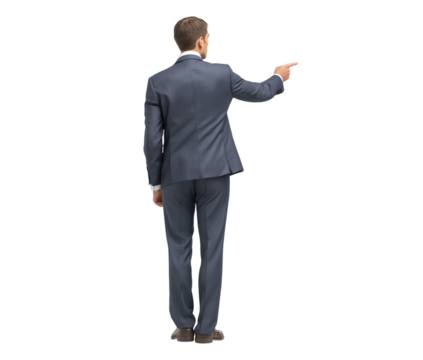 Businessman in Suit Pointing Right, Back View isolated on a transparent background