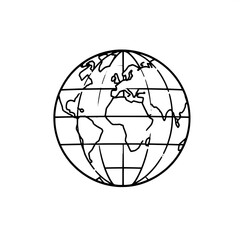 Thin line icon of a globe, a symbol of the internet and globalization.