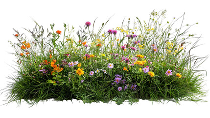 a bush made with grass and wildflowers isolated on a transparent background © mustkim