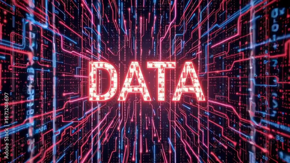 Poster futuristic digital circuit pattern with glowing neon lines, abstract technology background, data net