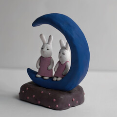 Chuseok Moon Rabbit Illustration | Cute Rabbits Making Rice Cake on the Moon