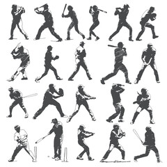 Multiple baseball players showcase diverse batting stances in a sports facility. The athletes, captured mid-action, highlight the intensity and technique involved in the sport during practice.