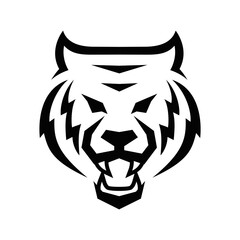Stylized Black and White Roaring Tiger Head Graphic Logo