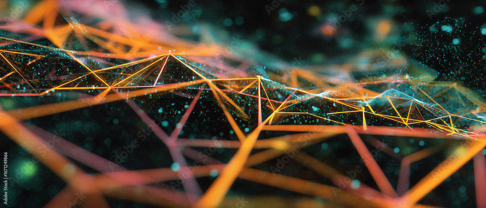Aufkleber abstract digital network with glowing lines and particles