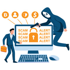 Cybersecurity and Phishing Scam Alert, Digital Hacker Thief Stealing Personal Data and Money