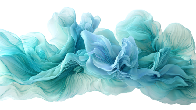 an ethereal blend of sky blue and mint green abstract blooming shape isolated on a transparent background