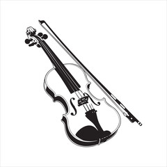 Vector art of classical violin with bow, a string instrument for music performance, , a vintage wooden instrument for orchestra and concert © Pixel Art