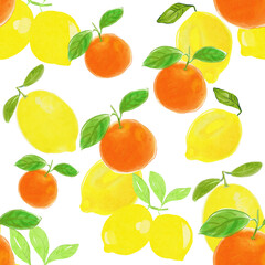 set of citrus fruits. handdrawn seamless pattern. 
