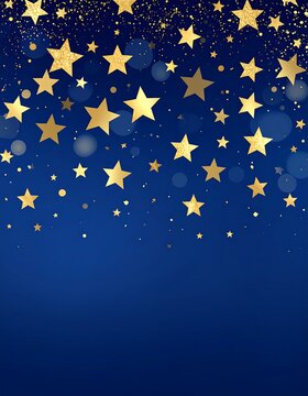 Gold stars scattered on a dark blue background, creating a festive and celebratory feel
