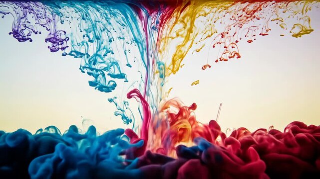 Abstract ink swirling in water with bright colors forming artistic shapes
