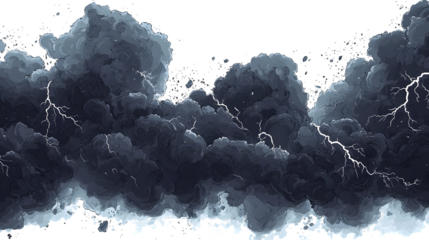 Black storm clouds with lightnings and smoke isolated on a transparent background