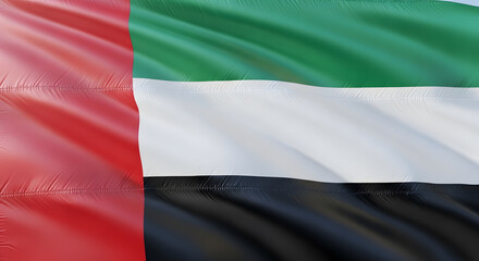 Obraz premium Close up of the national flag of the united arab emirates waving in wind