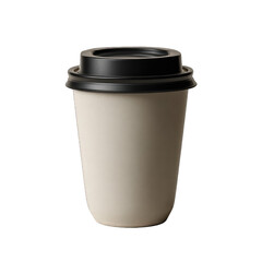 Beige coffee cup with black lid