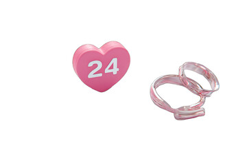 Pink heart-shaped object with number 24 and two intertwined rings
