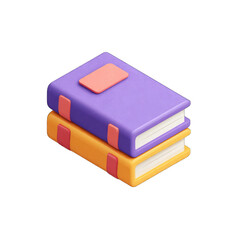 Two books stacked, purple and yellow, with a light pink spine accent