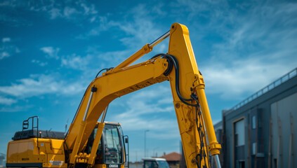 Excavator Arm Under Azure Skies A Study in Construction Machinery
