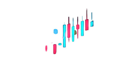 Abstract graphic with vibrant, distorted vertical bars in pink and cyan against black background