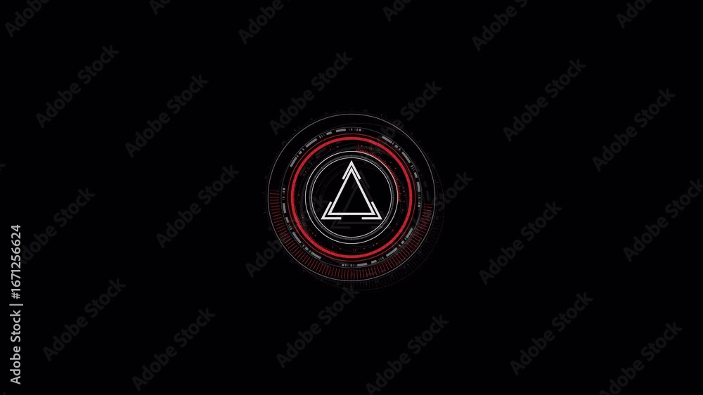 Poster futuristic sci-fi hud interface animation with a glowing red circular scanner and central triangle s