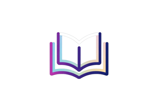 Open book icon, vibrant gradient, pixelated edges