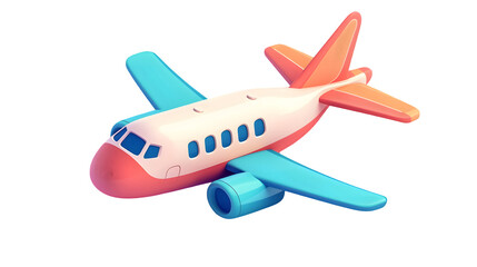 cute 3d airplane icon, bright colours, cartoon style isolated on a transparent background