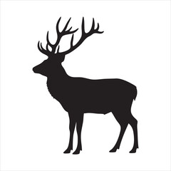 Vector art of majestic deer silhouette, capturing the essence of wildlife and nature with its impressive antlers and elegant form