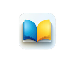 Square icon of an open book, blue and yellow pages