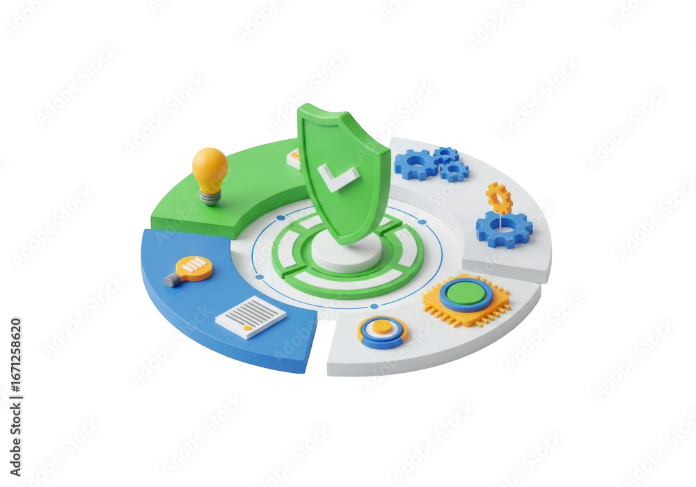 Aufkleber futuristic circular interface with glowing green crystal center and various functional elements tran