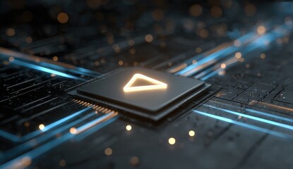 Play button graphic on a circuit board