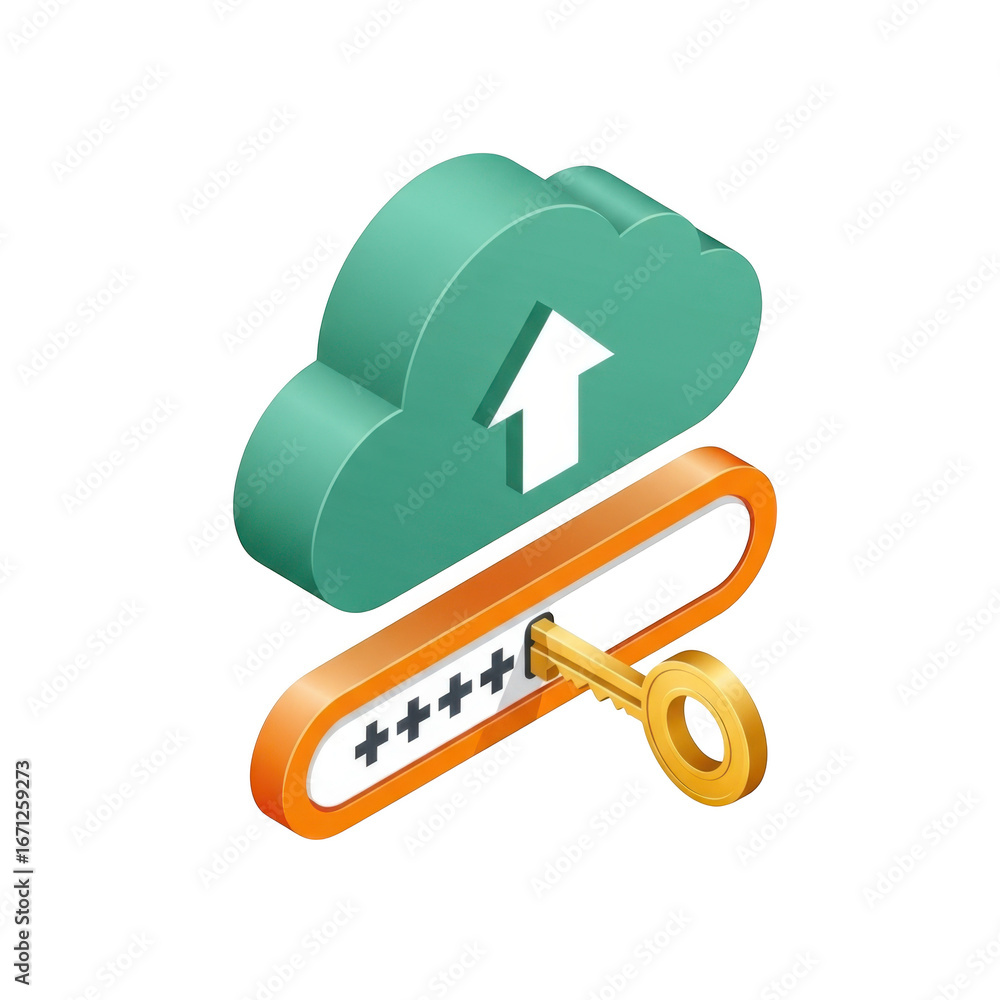Aufkleber secure cloud data upload symbolized by key and password field transparent background
