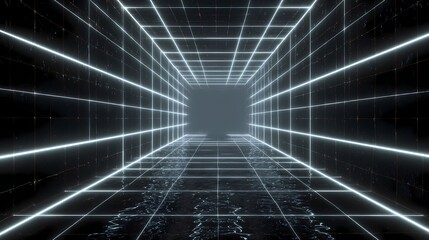 Leuchtender Rastertunnel mit geometrischer Struktur
