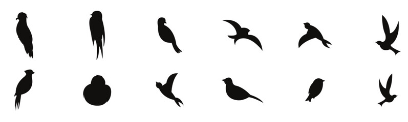 Birds silhouette vector set, silhouettes of birds set seagull vector.  Set of Birds in vector. vector illustration