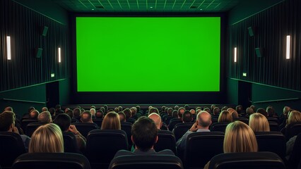 Movie Theater Audience Watching Green Screen Ready for Content