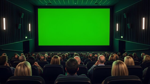 Movie Theater Audience Watching Green Screen Ready for Content - Powered by Adobe