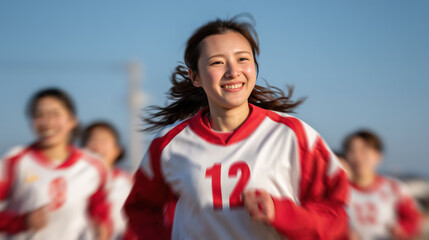 Fototapeta premium High school girls on the soccer field radiate leadership and equality, showcasing the power of athleticism and teamwork.