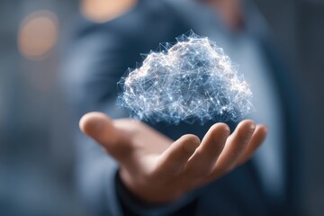 Hand holding a digital cloud