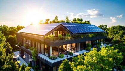 Obraz premium Modern apartment building with solar panels