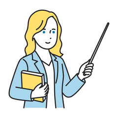 外国人英語教師 指し棒で説明する先生のイラスト