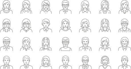 Diverse people avatars vector line art set for social media and profile pics