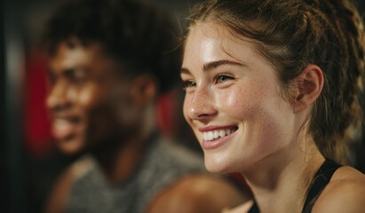Portraits of happy women in the gym highlight their smiles, reflecting the fulfillment and happiness that come from embracing an active lifestyle.