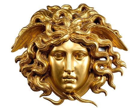 Medusa's head. Gold Medusa head. Medusa's bust. PNG