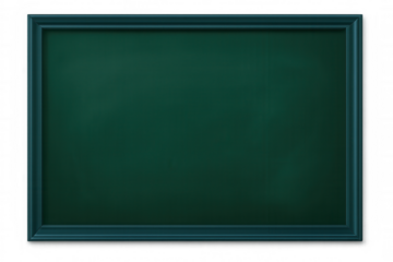 Realistic empty green chalkboard with blue wooden frame isolated on transparent background, ideal for educational or restaurant concepts